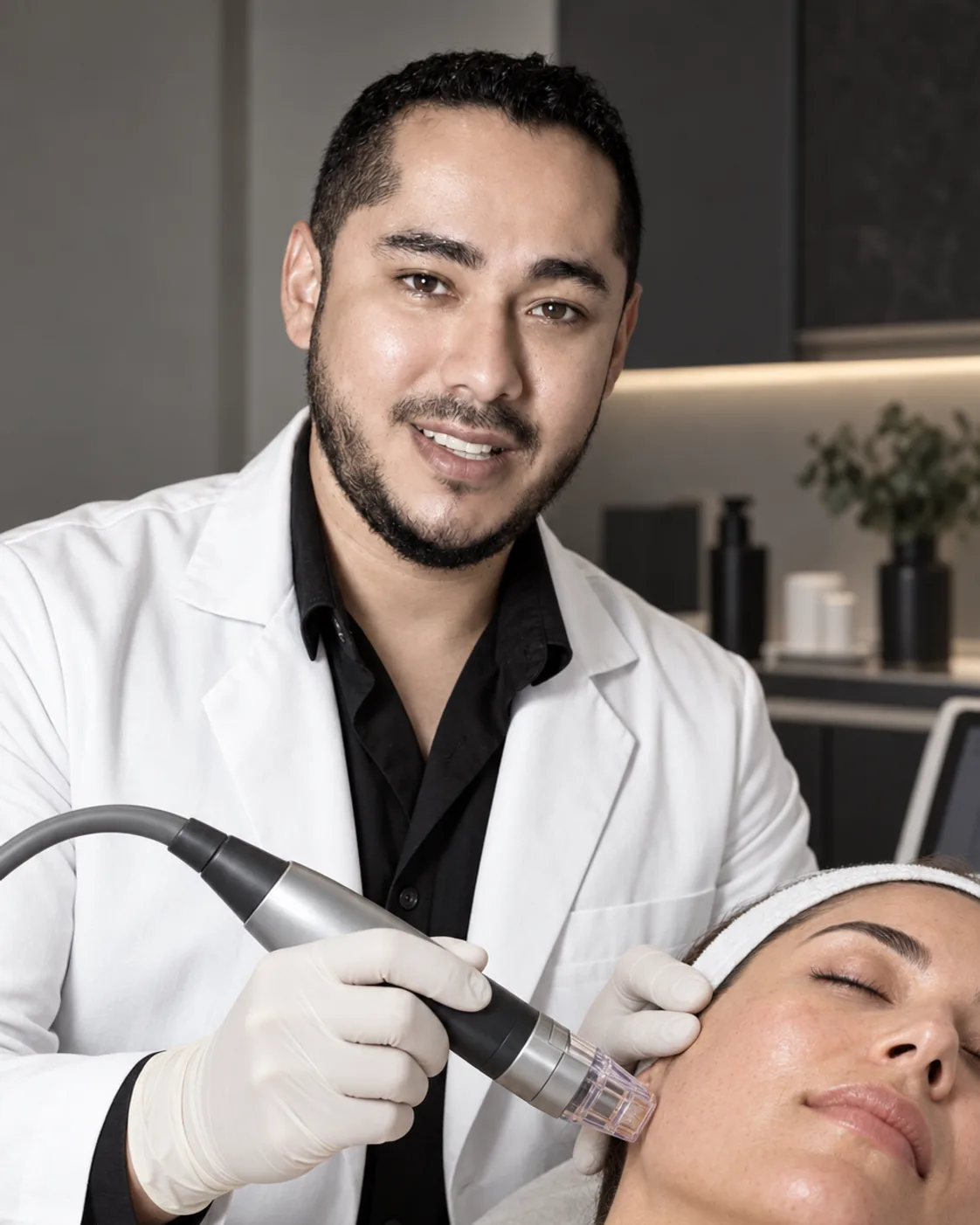 Dr. Barajas preparing an RF microneedling procedure